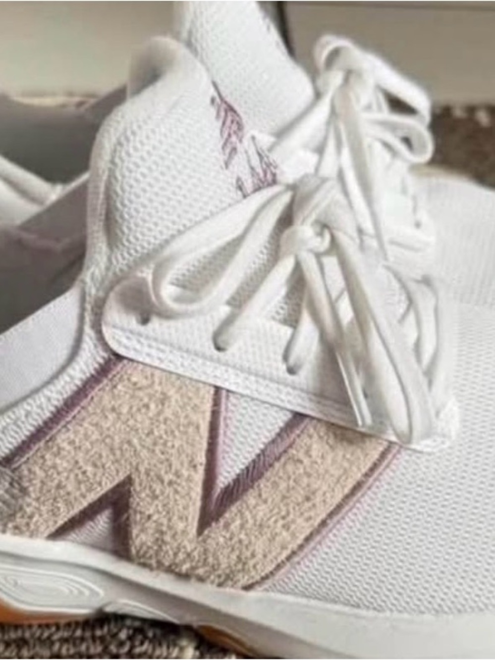New Balance Women's White Sneakers with Light Pink Trim
